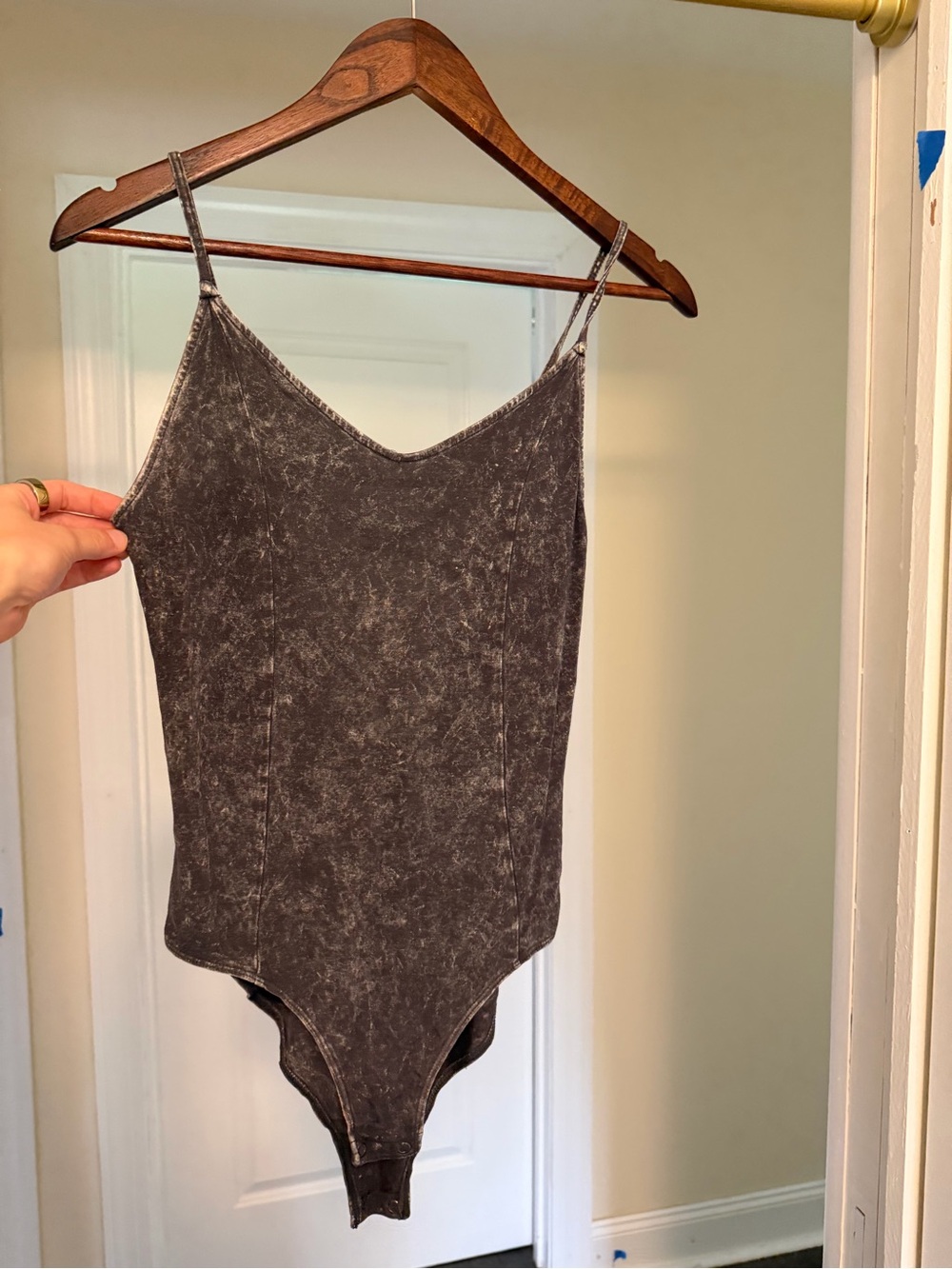 Washed Black Spaghetti Strap Bodysuit